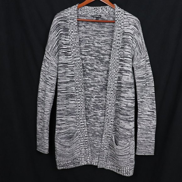 EXPRESS | Open Front Long Cardigan in a marled black and white knit SZ S - Picture 1 of 7